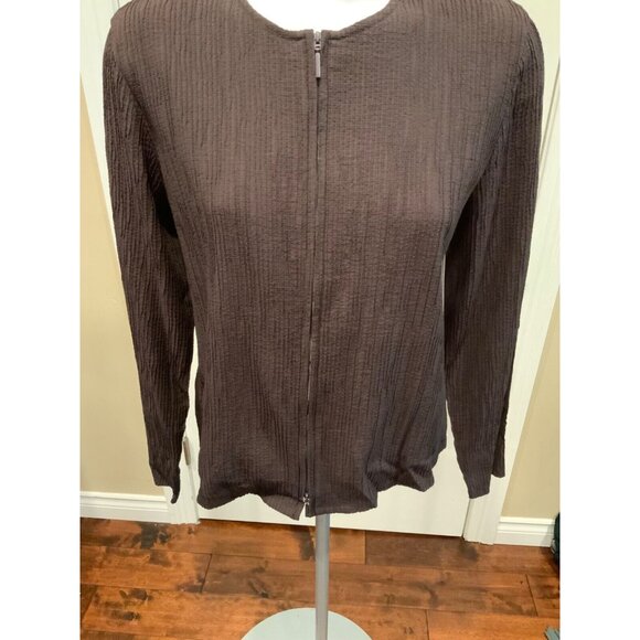 Eileen Fisher Brown Crinkle Zip Up Jacket, Size M - Picture 3 of 7